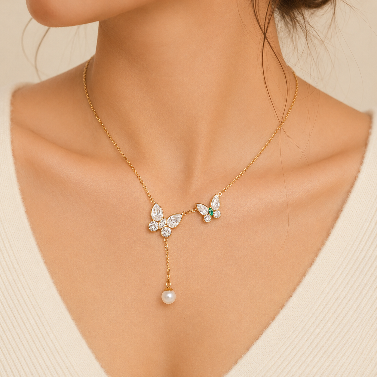 Papillon Pearl Necklace - 18k Gold Plated