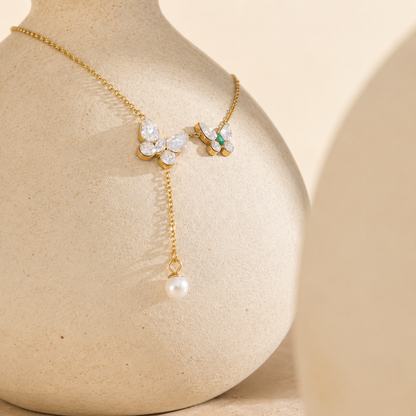 Papillon Pearl Necklace - 18k Gold Plated
