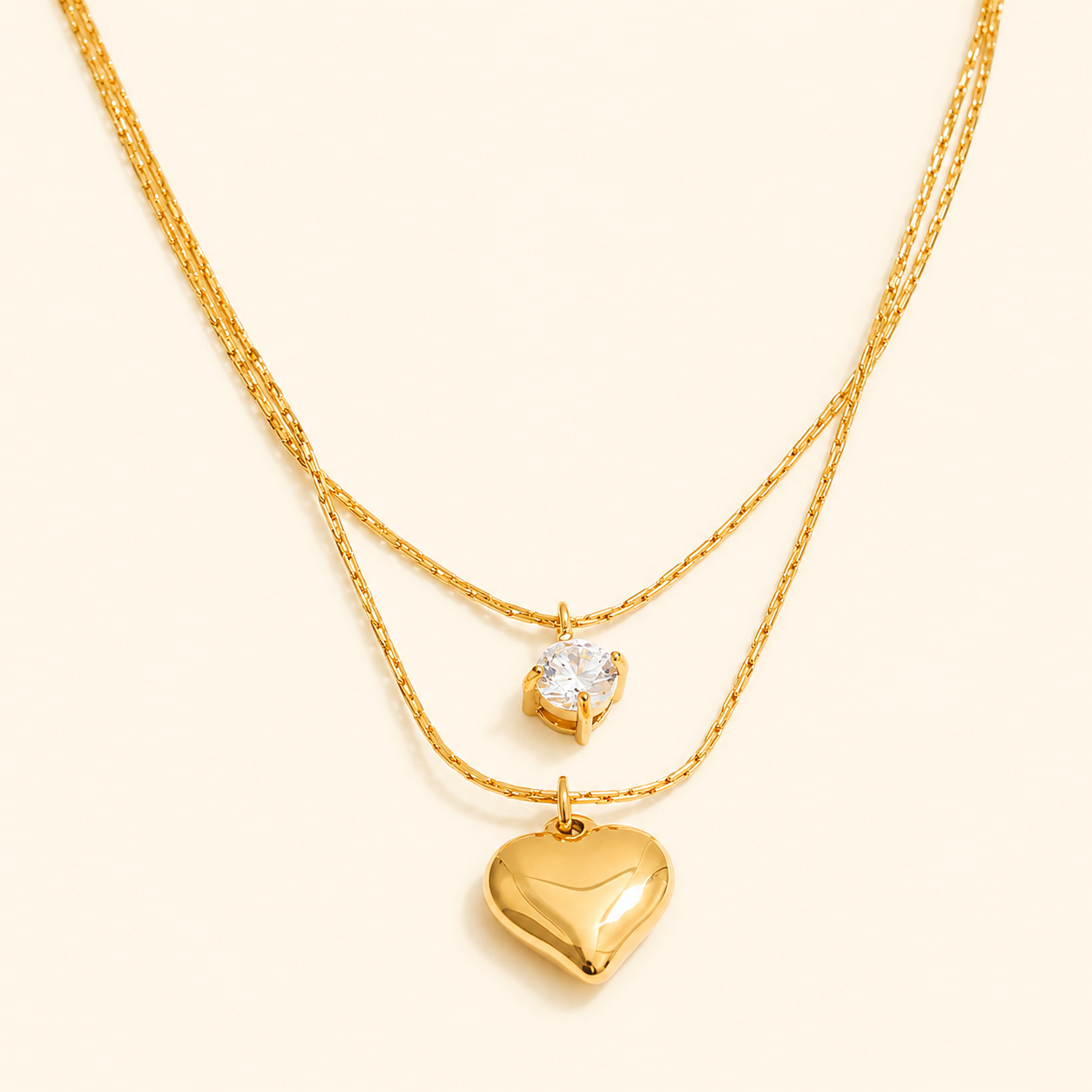 Heart strings Layered Necklace - 18k Gold Plated