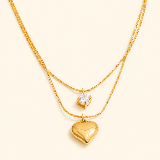 Heart strings Layered Necklace - 18k Gold Plated