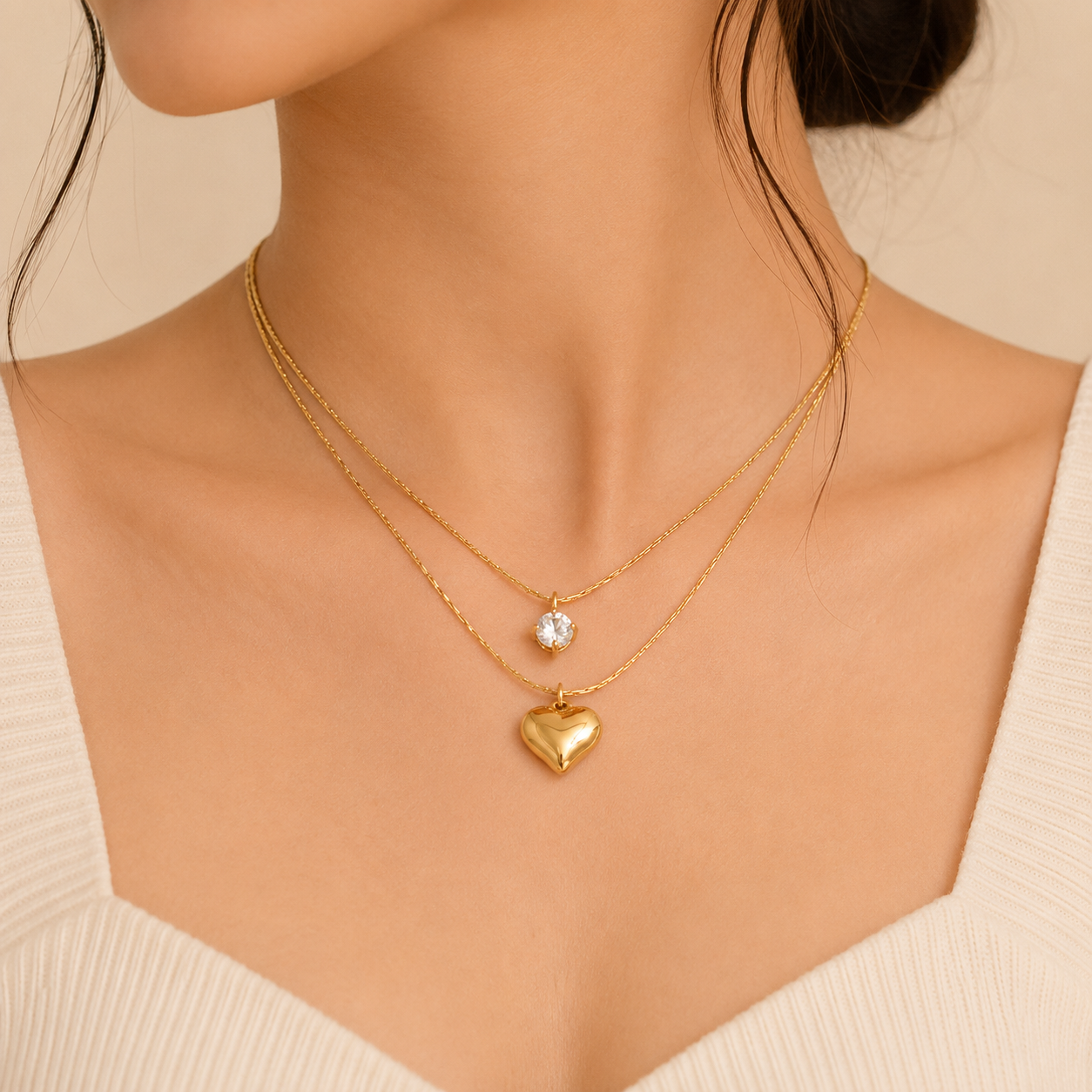 Heart strings Layered Necklace - 18k Gold Plated