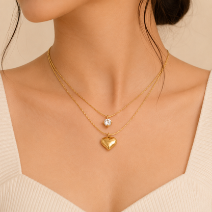 Heart strings Layered Necklace - 18k Gold Plated