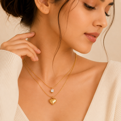 Heart strings Layered Necklace - 18k Gold Plated