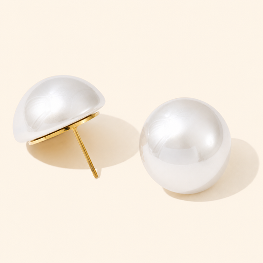 White Pearl Studs Earrings - 18k Gold Plated Anti Tarnish jewellery