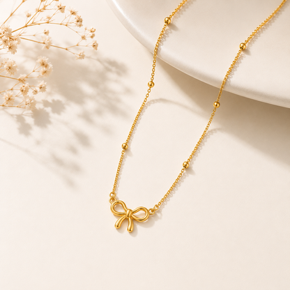 Ava Bow Necklace - 18K Gold Plated
