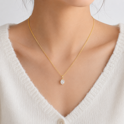 Oval Solitaire Necklace- 18K Gold Plated