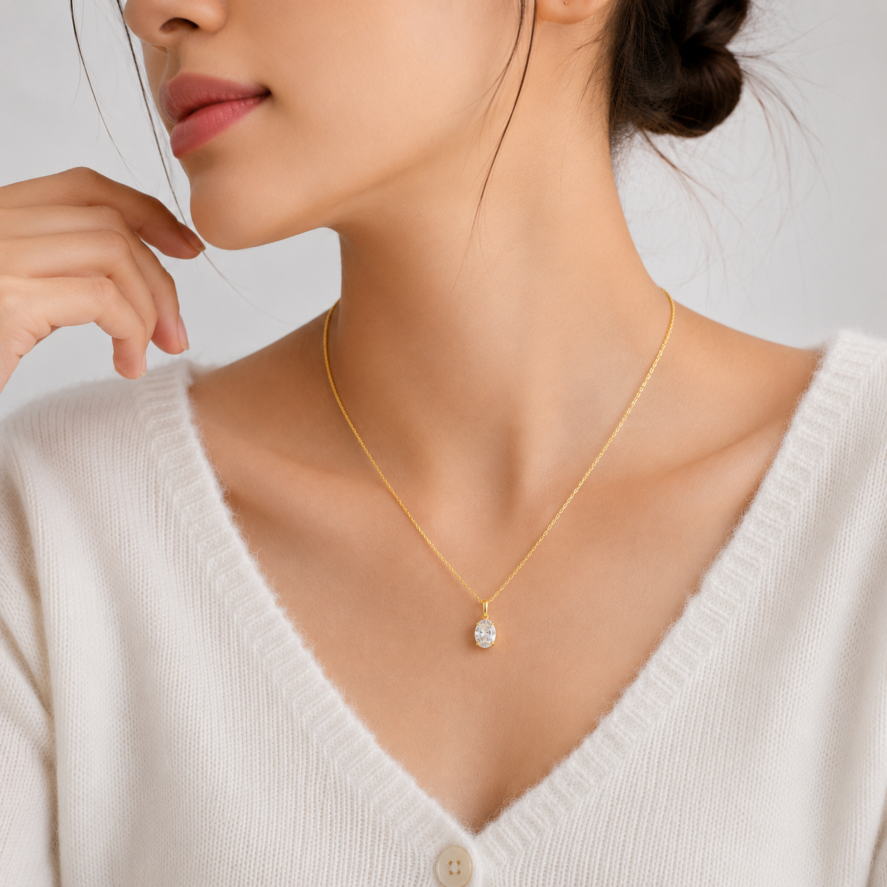 Oval Solitaire Necklace- 18K Gold Plated