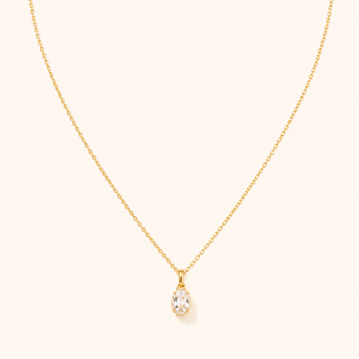 Oval Solitaire Necklace- 18K Gold Plated