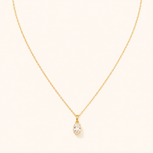 Oval Solitaire Necklace- 18K Gold Plated