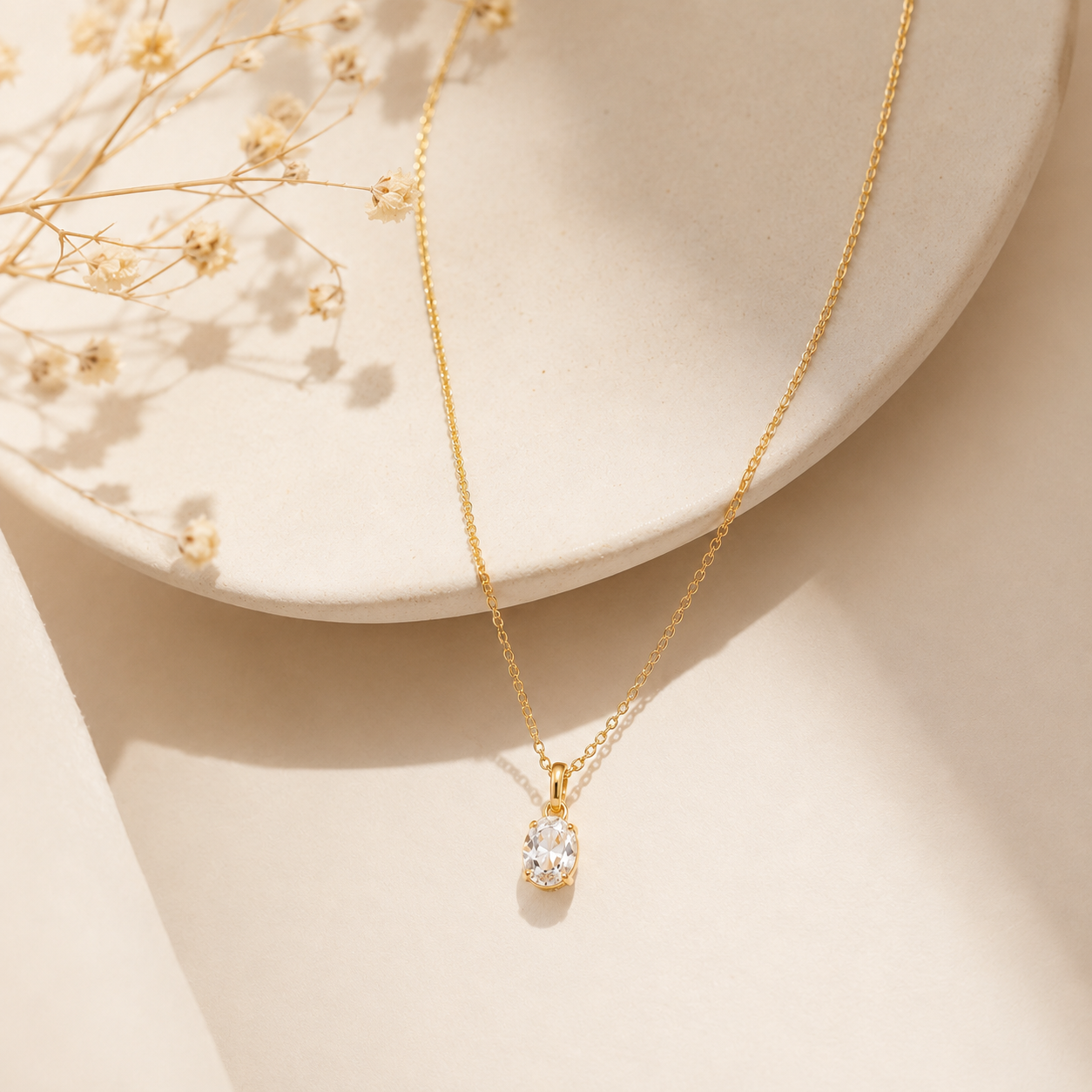 Oval Solitaire Necklace- 18K Gold Plated