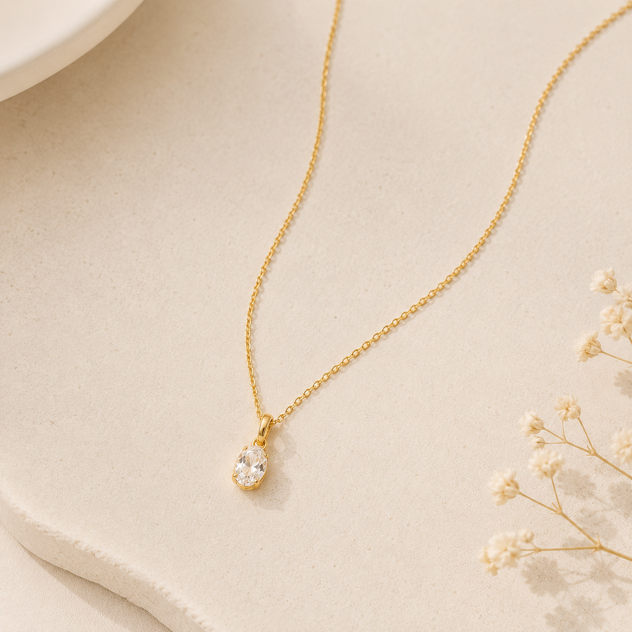 Oval Solitaire Necklace- 18K Gold Plated