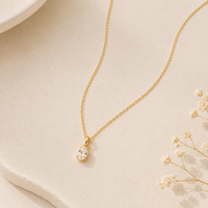 Oval Solitaire Necklace- 18K Gold Plated