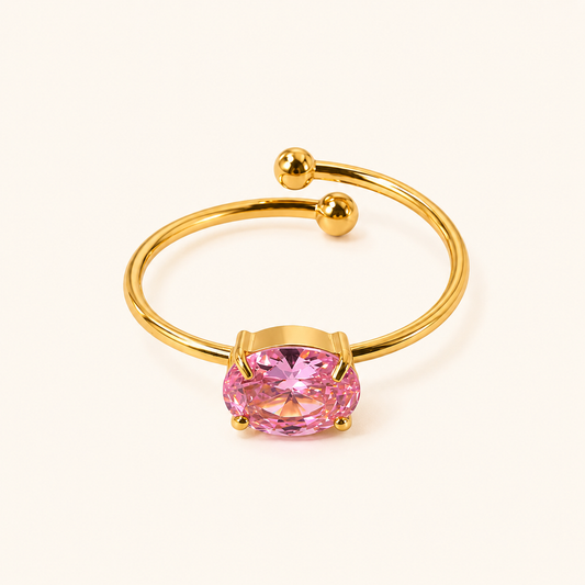 Roselle Zircon Solitaire Ring - 18K Gold Plated (Adjustable)