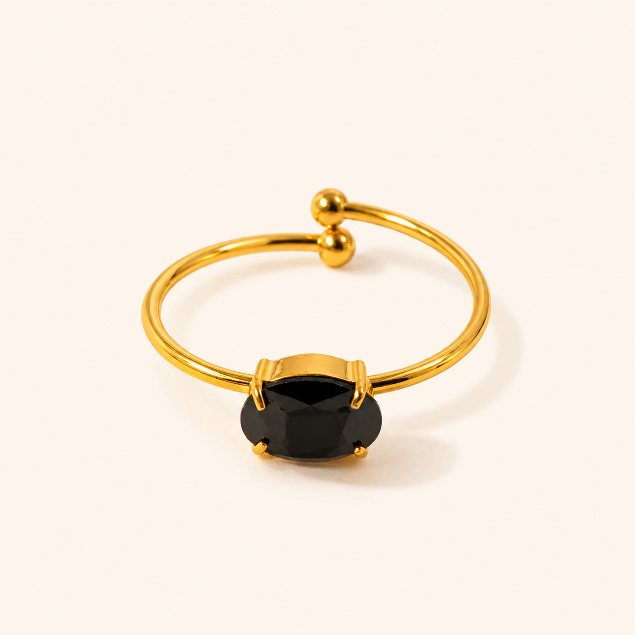 Noir  Zircon Solitaire Ring - 18K Gold Plated (Adjustable)