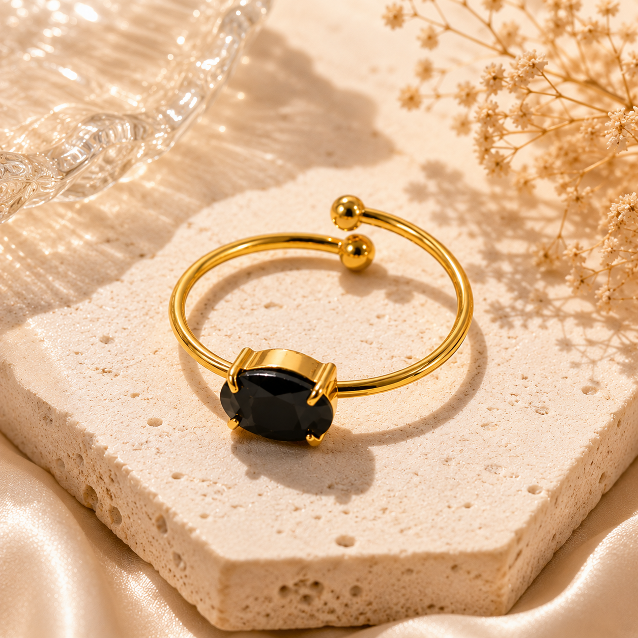 Noir  Zircon Solitaire Ring - 18K Gold Plated (Adjustable)