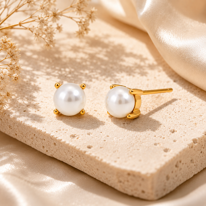 Pearl Dot Studs Earrings - 18K Gold Plated
