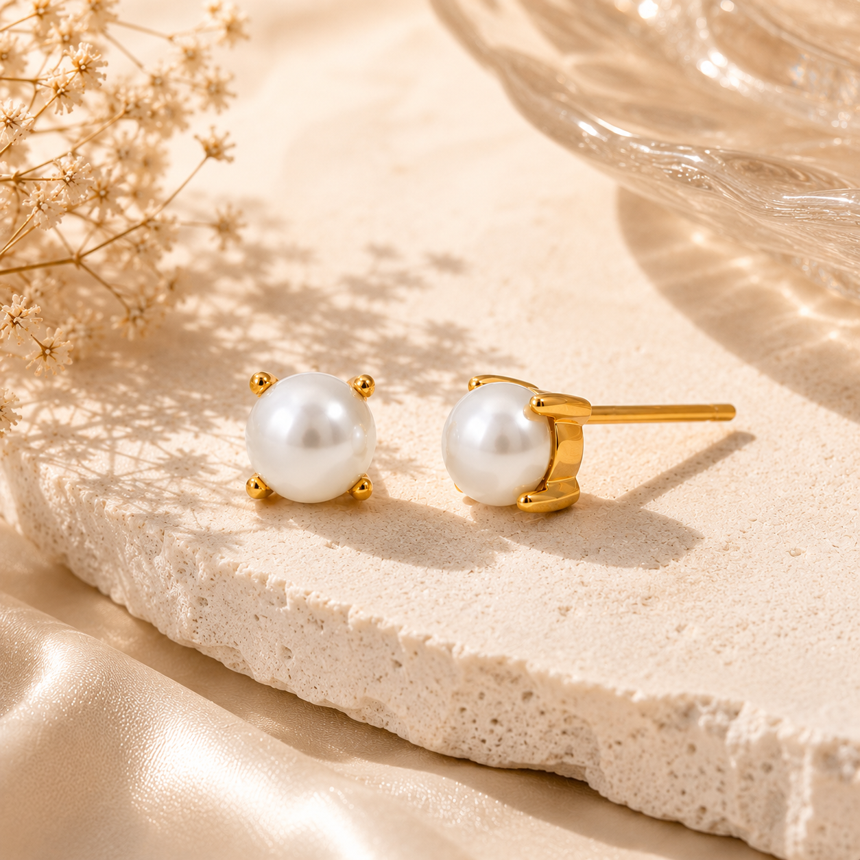 Pearl Dot Studs Earrings - 18K Gold Plated