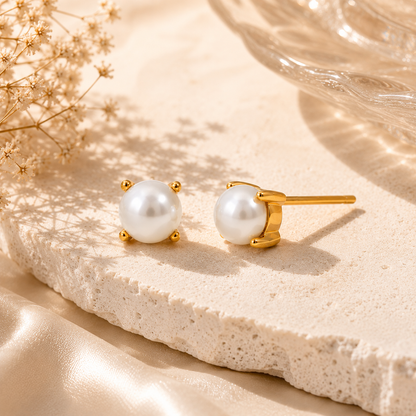 Pearl Dot Studs Earrings - 18K Gold Plated