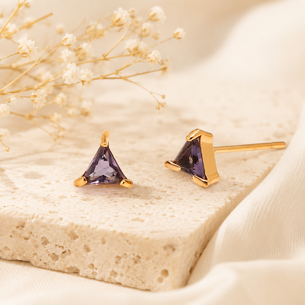 Violet Prism Studs Earrings - 18K Gold Plated