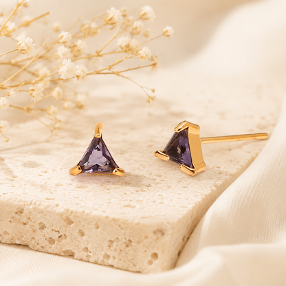 Violet Prism Studs Earrings - 18K Gold Plated