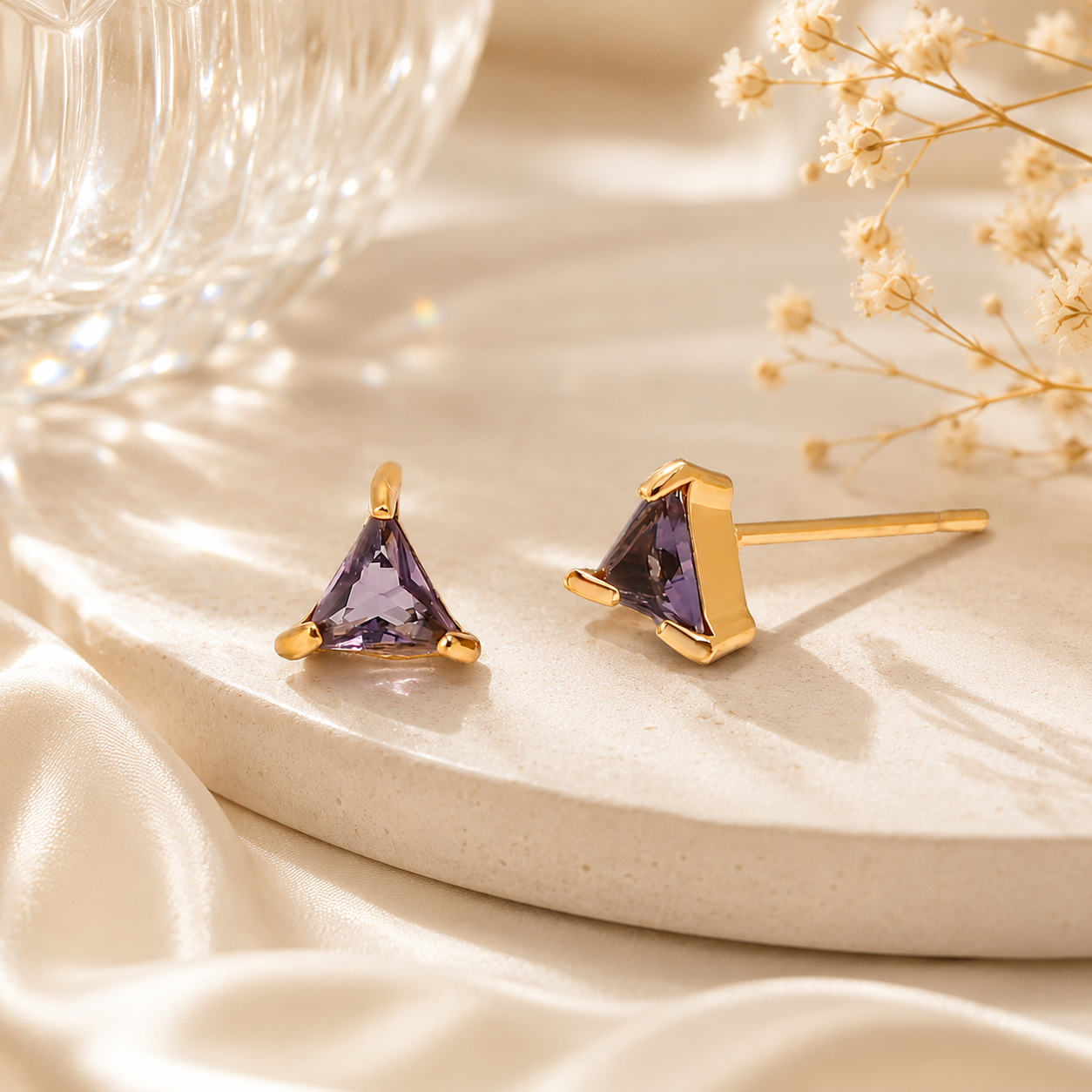 Violet Prism Studs Earrings - 18K Gold Plated