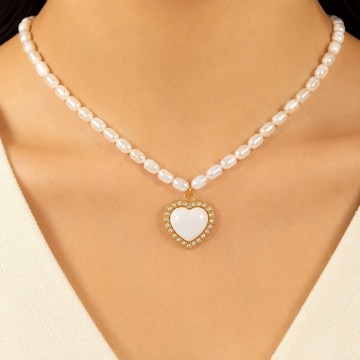 Pearl Heart Necklace - 18K Gold Plated