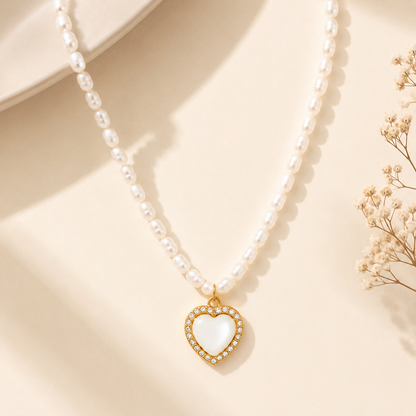 Pearl Heart Necklace - 18K Gold Plated