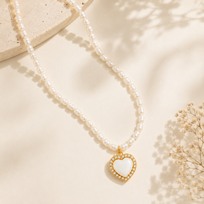 Pearl Heart Necklace - 18K Gold Plated
