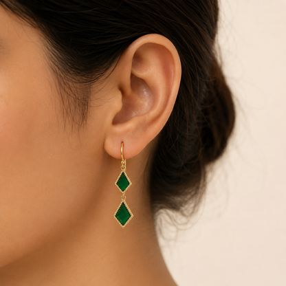 Emerald Grace Drop Earrings - 18K Gold Plated
