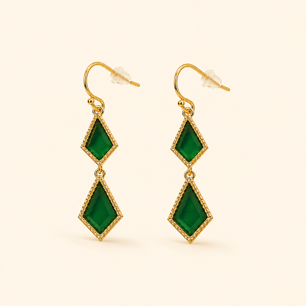 Emerald Grace Drop Earrings - 18K Gold Plated