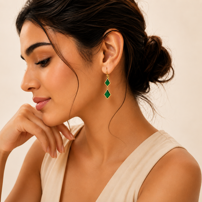 Emerald Grace Drop Earrings - 18K Gold Plated