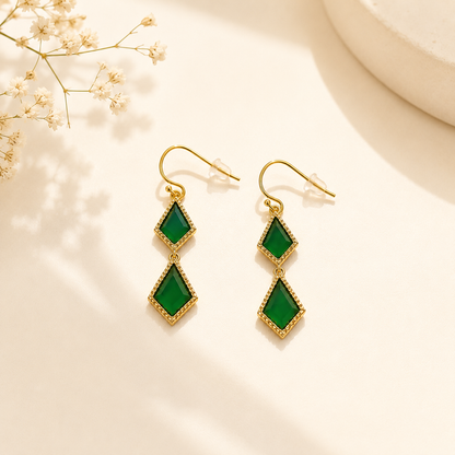 Emerald Grace Drop Earrings - 18K Gold Plated
