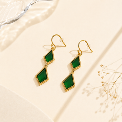 Emerald Grace Drop Earrings - 18K Gold Plated