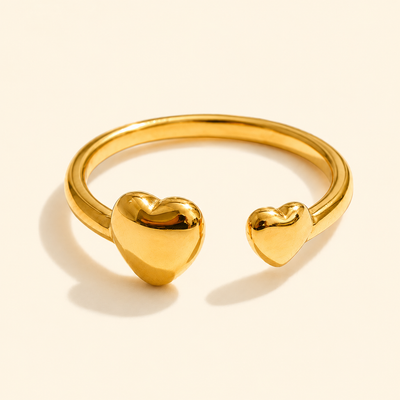 Duo Heart Ring - 18K Gold Plated (Adjustable)