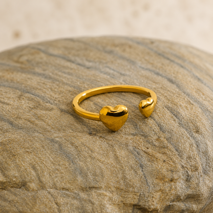 Duo Heart Ring - 18K Gold Plated (Adjustable)