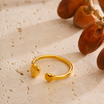 Duo Heart Ring - 18K Gold Plated (Adjustable)