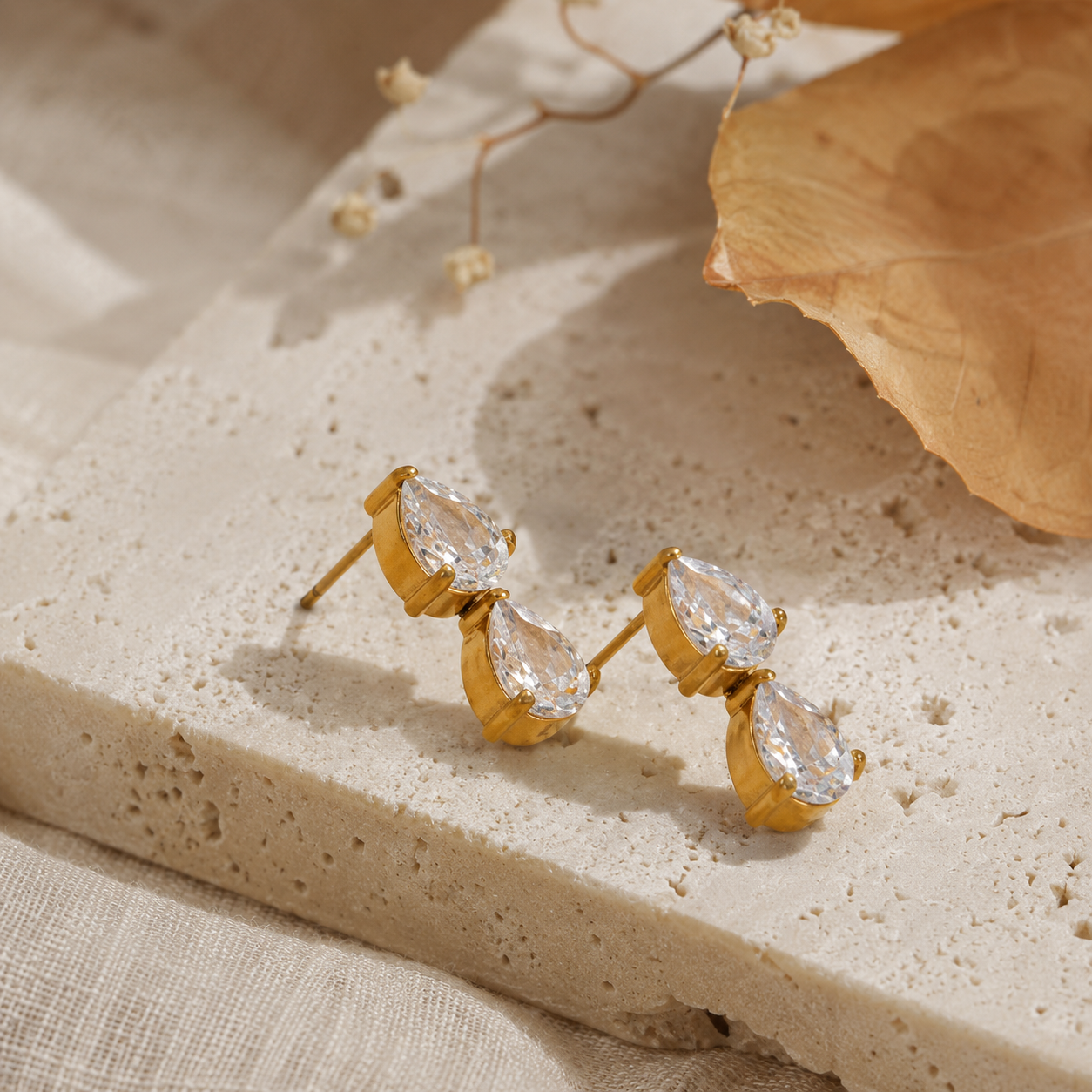 Serein Duo Drop Earrings - 18k Gold Plated