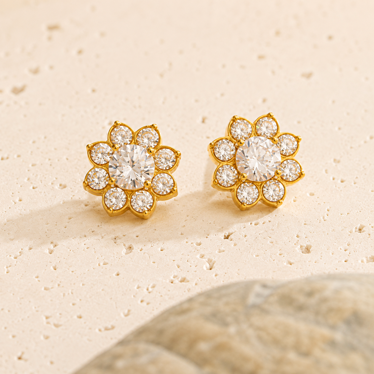 Camellia Bloom Studs Earrings - 18k Gold Plated