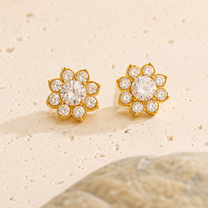 Camellia Bloom Studs Earrings - 18k Gold Plated