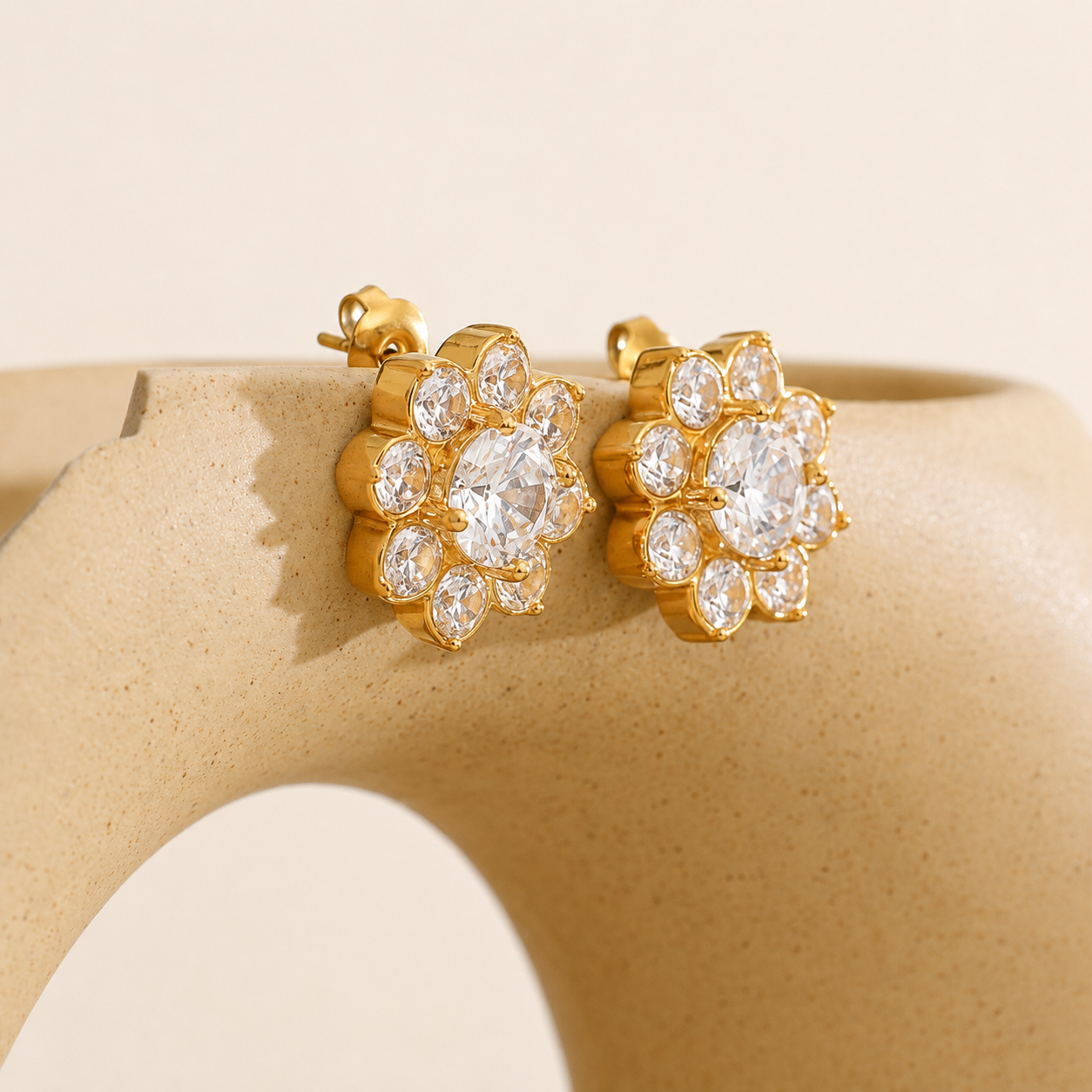 Camellia Bloom Studs Earrings - 18k Gold Plated