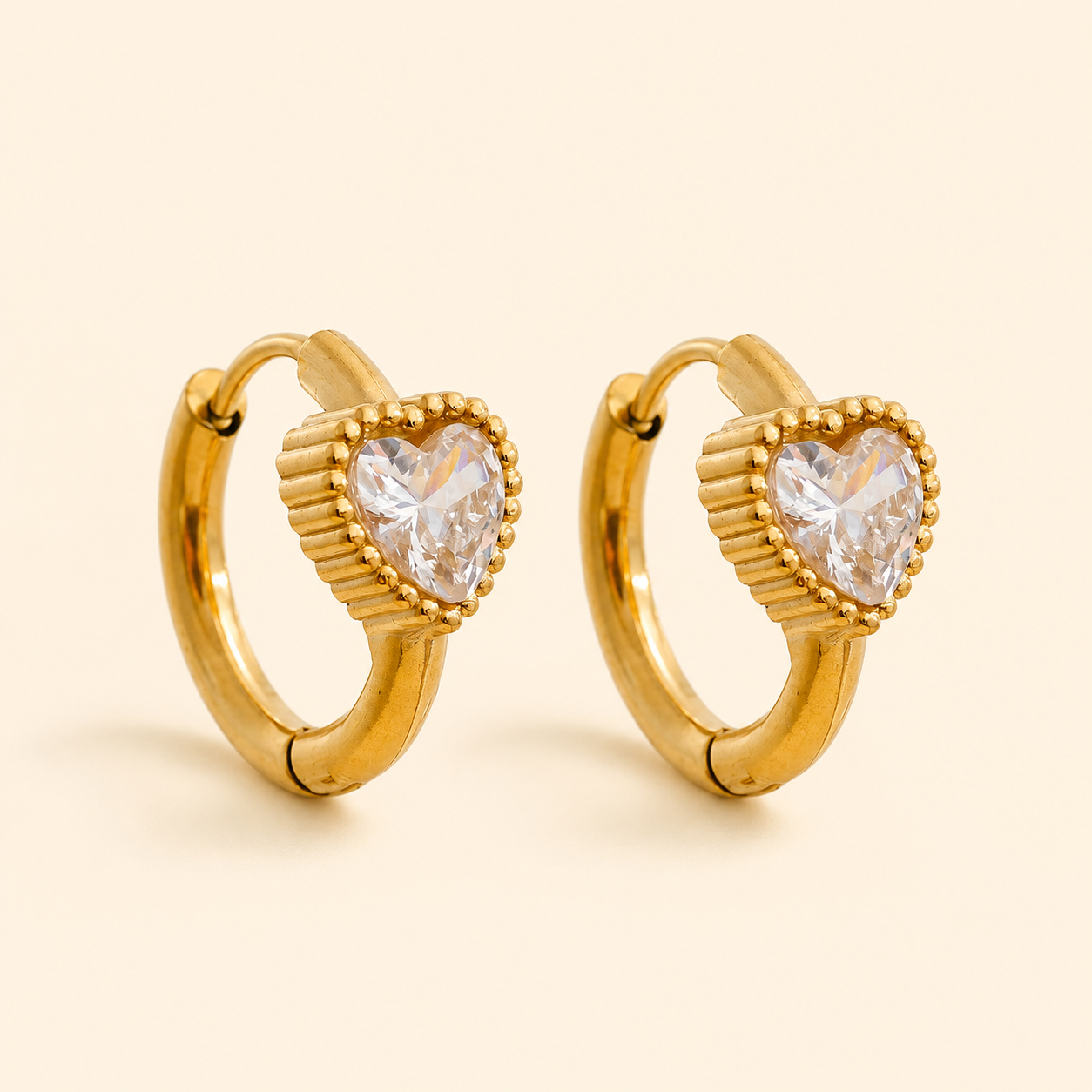 Spark Heart Hoops Earrings - 18k Gold Plated
