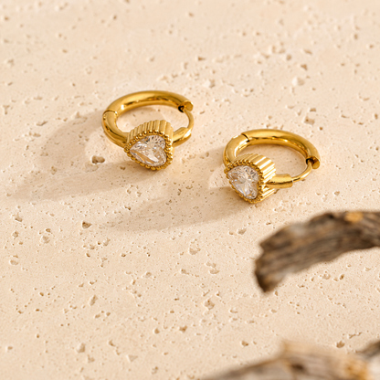 Spark Heart Hoops Earrings - 18k Gold Plated