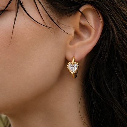 Spark Heart Hoops Earrings - 18k Gold Plated