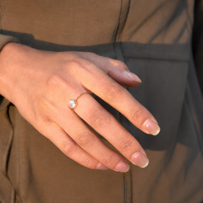 Vienna ZIrcon Chain Ring - 18K Gold Plated (Adjustable)