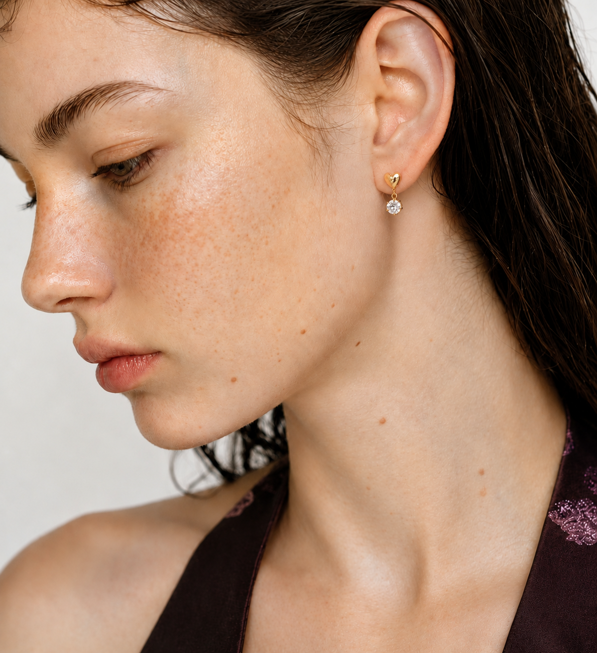 Heart Zircon Drop Earrings - 18K Gold Plated