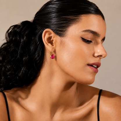 Rose Zircon Earrings - 18K Gold Plated