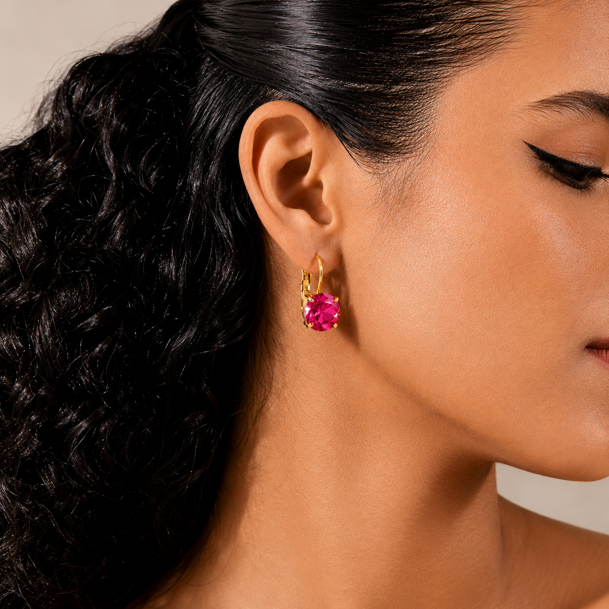 Rose Zircon Earrings - 18K Gold Plated
