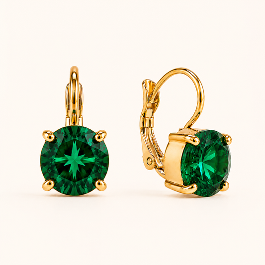 Green Emerald Earrings - 18K Gold Plated