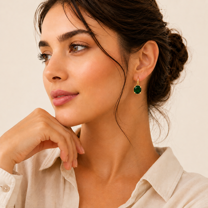 Green Emerald Earrings - 18K Gold Plated