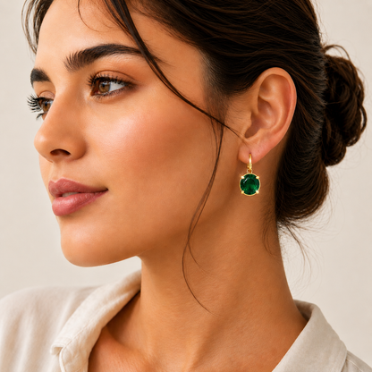 Green Emerald Earrings - 18K Gold Plated